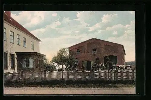 AK Poggenpohl bei Lübeck, Gutshaus mit Remonte und Kutschen