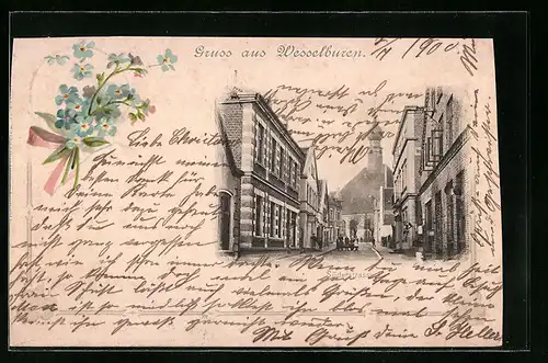 AK Wesselburen, Partie in der Süderstrasse mit Blick auf Kirche