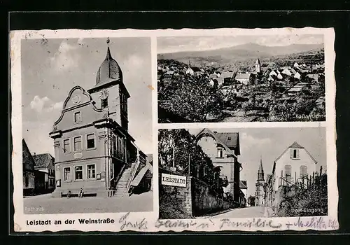 AK Leistadt /Weinstrasse, Gesamtansicht, Rathaus und Dorf-Eingang