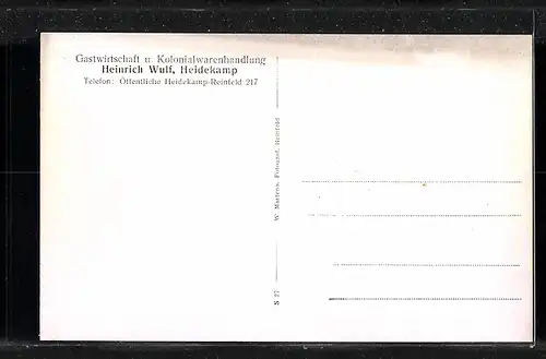 AK Heidekamp, Ansicht der Gastwirtschaft u. Kolonialwarenhandlung Heinrich Wulf