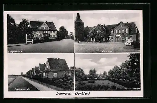 AK Hannover-Bothfeld, Bürgerschule, Gasthaus Krug zum grünen Kranze, Bes. Louis Rahlfs