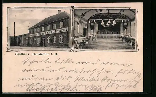 AK Hansfelde i. H., Posthaus Hansfelde, Gastwirtschaft & Kegelbahn