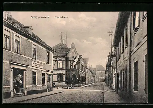AK Schöppenstedt, Strasse Abelnkarre mit Gasthaus