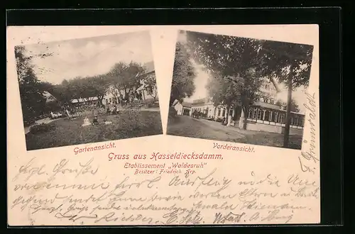 AK Hasseldiecksdamm, Gasthaus Waldesruh mit Gartenansicht