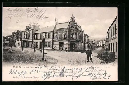 AK Marne i. Holst., Ortsansicht mit Strassenpartie