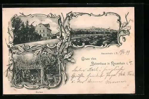 AK Neuenhain i. T., Gruss vom Gasthaus Batzenhaus, Gartenpartie