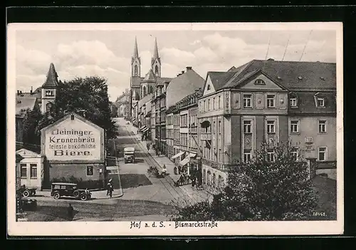 AK Hof a. d. S., Bismarckstrasse aus der Vogelschau