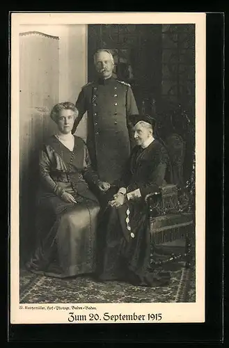 AK Badischer Opfertag zum Besten der Truppen im Feld 20.09.1915, Grossherzog Friedrich von Baden mit Familie