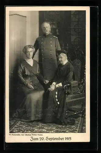 AK Badischer Opfertag zum Besten der Truppen im Feld 20.09.1915, Grossherzog Friedrich von Baden mit Familie