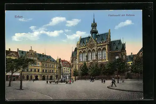 AK Erfurt, Fischmarkt mit Rathaus