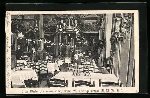 AK Berlin, Innenansicht der Erste Rheinische Winzerstube, Leipzigerstrasse 31-32