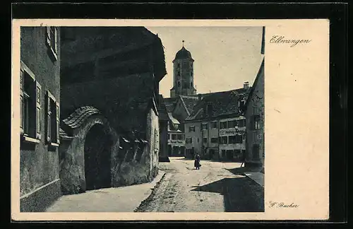 AK Ellwangen, Blick die Strasse entlang auf die Kirche