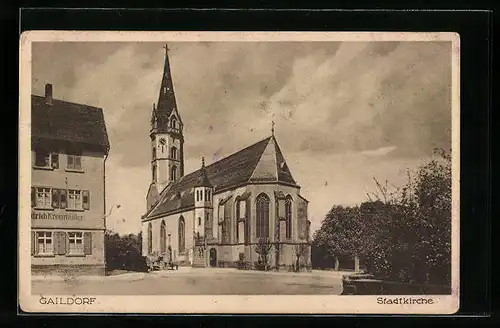 AK Gaildorf, Blick vom Platz auf die Stadtkirche