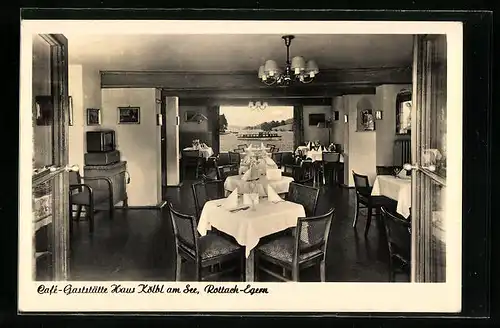 AK Rottach-Egern, Café-Gaststätte Haus Kölbl am See, Innenansicht
