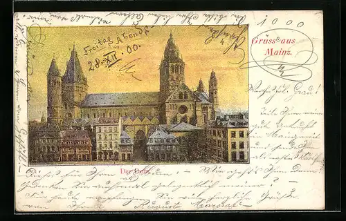AK Mainz, Totalansicht des Mainzer Doms