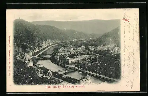 Relief-AK Ems, Blick von der Bismarckpromenade