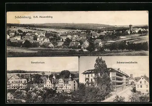 AK Schömberg, Neuenbürg, Sanatorium und Schwarzwaldheim