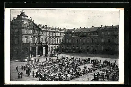 AK Stuttgart, die französischen Geschütze im Neuen Schlosshof