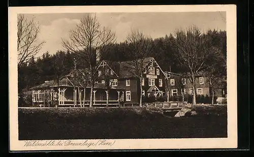 AK Braunlage /Harz, Blick durch Bäume auf die Waldmühle