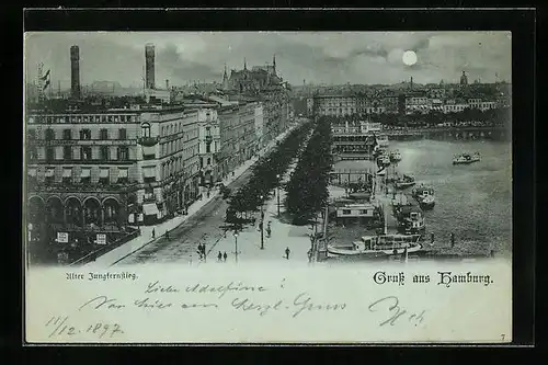 Mondschein-AK Hamburg-Neustadt, Alter Jungfernstieg