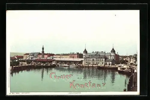 AK Konstanz, Landungssteg mit Blick auf die Stadt
