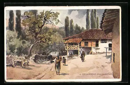 Künstler-AK Küstendil, Dorfbewohner im Ort