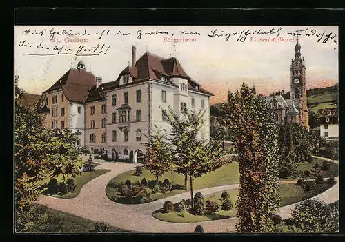 AK St. Gallen, Bürgerheim, Linsenbühlkirche