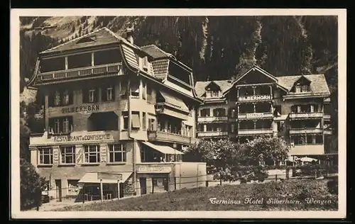 AK Wengen, Terminus Hotel Silberhorn mit Restaurant