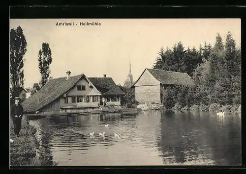 AK Amriswil, Hellmühle am Teich