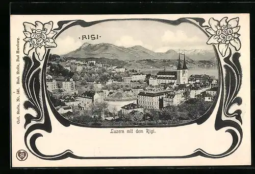 AK Luzern, Ortsansicht mit dem Rigi