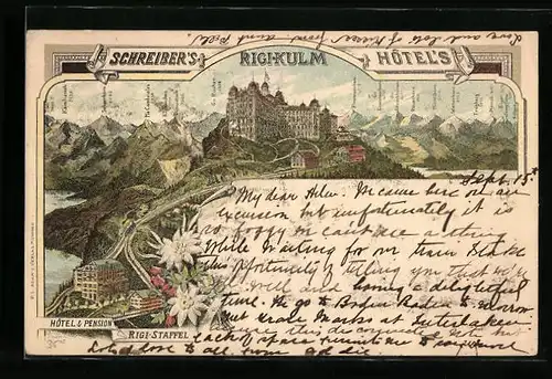Lithographie Rigi-Kulm, Schreiber's Hotels, Hotel & Pension Rigi-Staffel