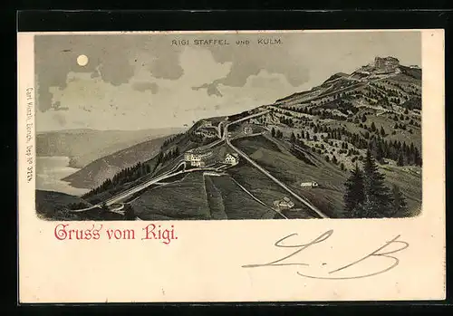 Mondschein-Lithographie Rigi, Rigi Staffel und Kulm