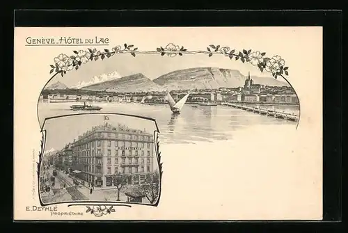 AK Genève, Ortsansicht und Hôtel du Lac