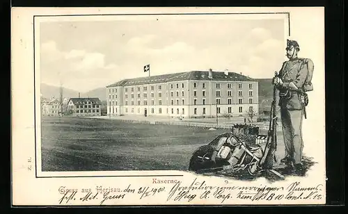 AK Herisau, Kaserne mit Exerzierplatz
