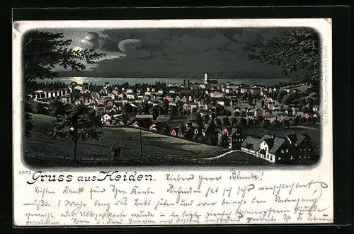 Lithographie Heiden, Ortsansicht aus der Vogelschau