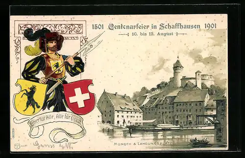 Lithographie Schaffhausen, Munoth & Landungsplatz