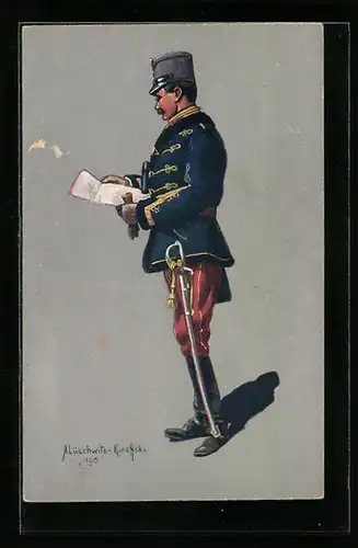 Künstler-AK Oest.-Ung. Husarenstabsoffizier in Felduniform 1914-1915
