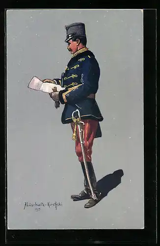 Künstler-AK Husarenstabsoffizier in Felduniform 1914-1915