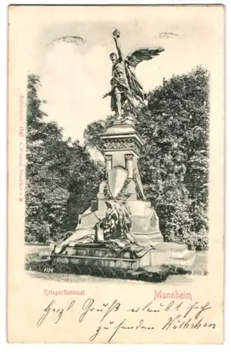 Relief-AK Mannheim, Kriegerdenkmal im Sonnenschein