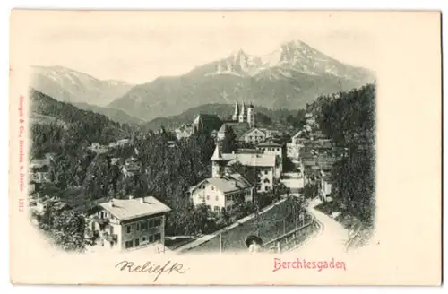 Relief-AK Berchtesgaden, Strassenpartie aus der Vogelschau