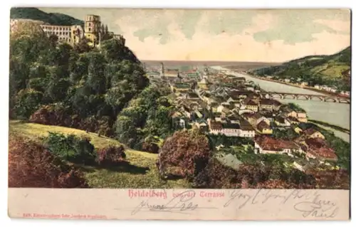 Relief-AK Heidelberg, Stadt von der Terrasse betrachtet