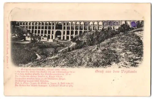 Relief-AK Netzschkau, Panorama der Göltzschthalbrücke