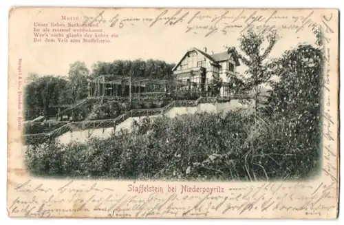 Relief-AK Dresden-Niederpoyritz, Gasthaus Veit zum Staffelstein mit terassiertem Garten