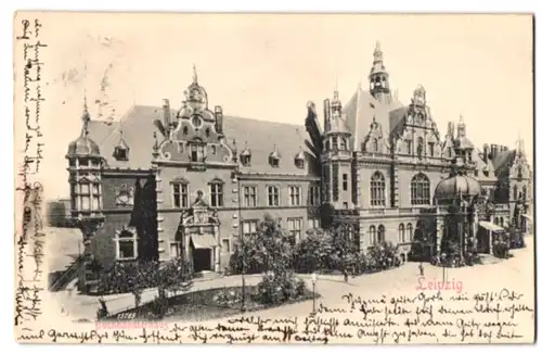 Relief-AK Leipzig, Buchhändlerhaus im Sonnenschein