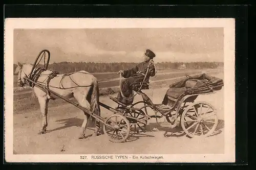 AK Russischer Kutschwagen mit weissem Pferd