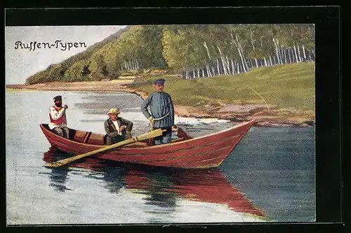 AK Russische Männer in einem Ruderboot