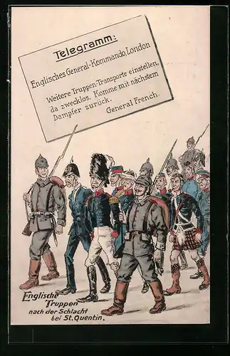AK Englische Truppen nach der Schlacht bei St. Quentin als deustche Kriegsgefangene
