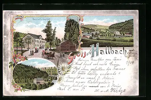 Lithographie Hallbach, Seyfert`s Gasthof