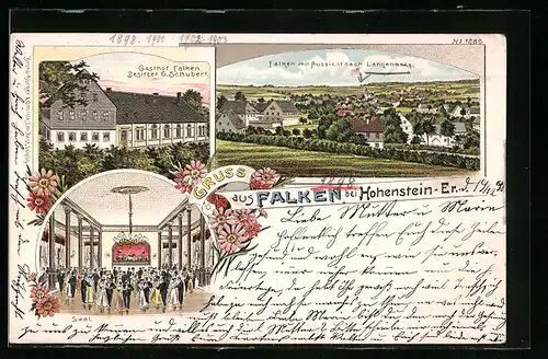 Lithographie Falken b. Hohenstein-Er., Gasthof Falken mit Saal