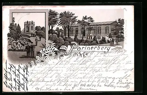 Lithographie Bad Schwartau, Gaststätte Parinerberg mit Aussichtsturm
